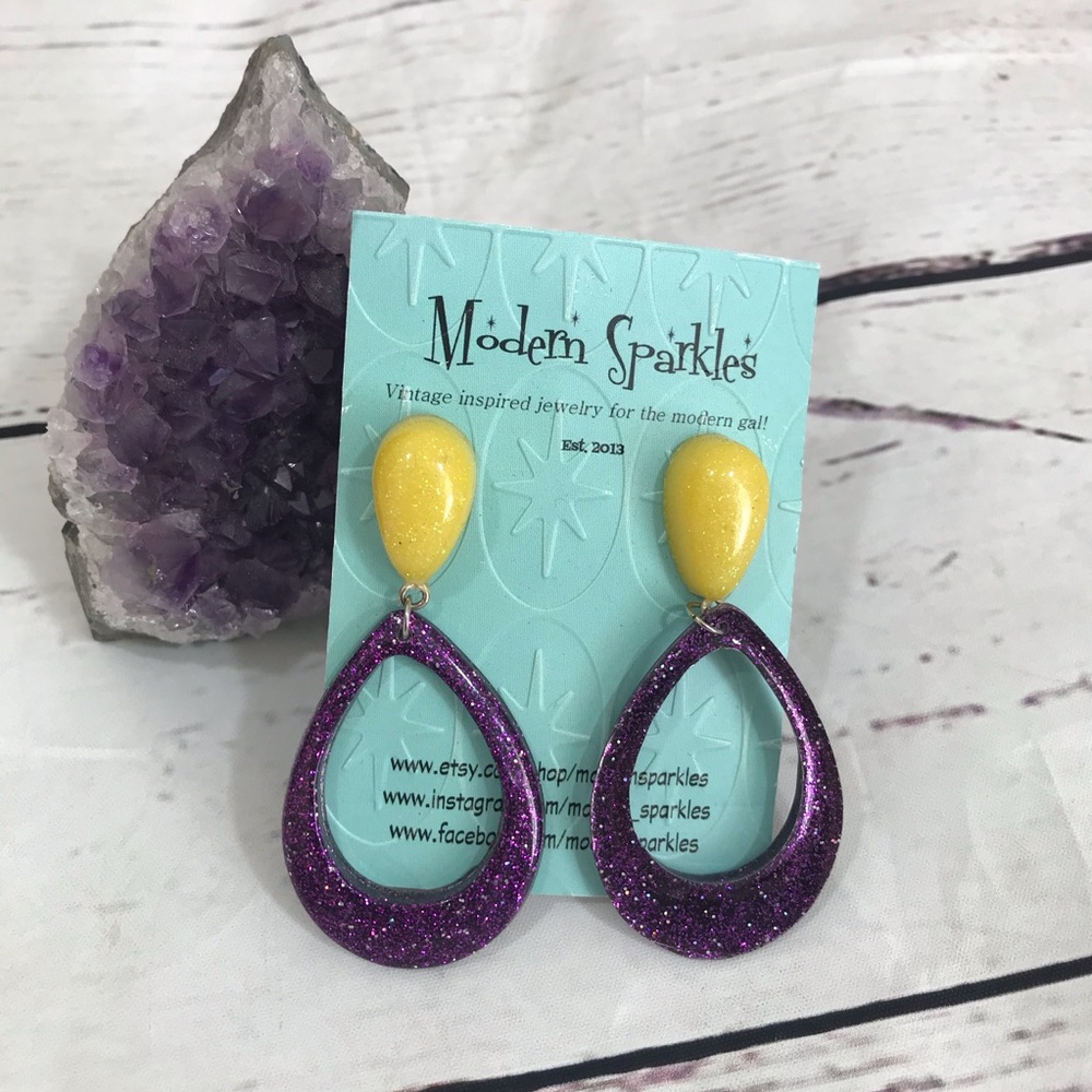 MODERN SPARKLES glitter hoop dangle earrings